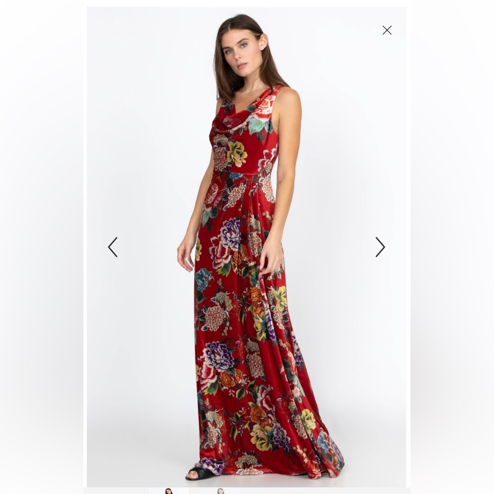COPY - Johnny Was long red velvet floral dress size 4
